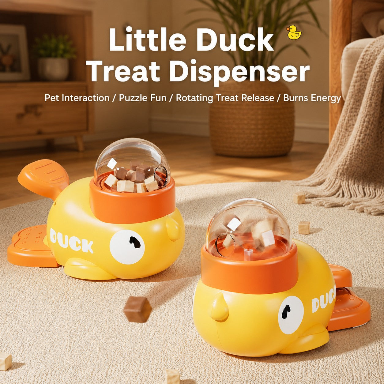 Little Duck treat dispenser puzzle toy with rotating treat release