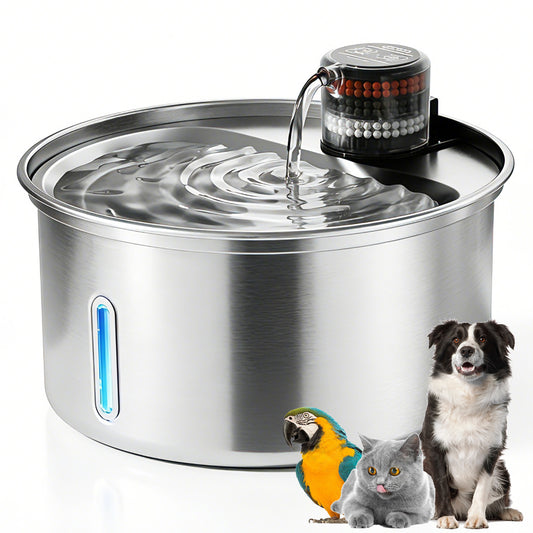 Stainless steel automatic pet water dispenser by Furlyn suitable for cats, dogs, and multi-pet households