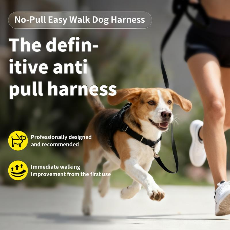 Beagle running comfortably while wearing a choke-free no-pull harness