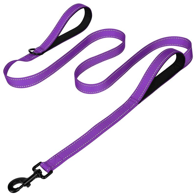 Purple Furlyn traffic control dog leash with reflective stitching