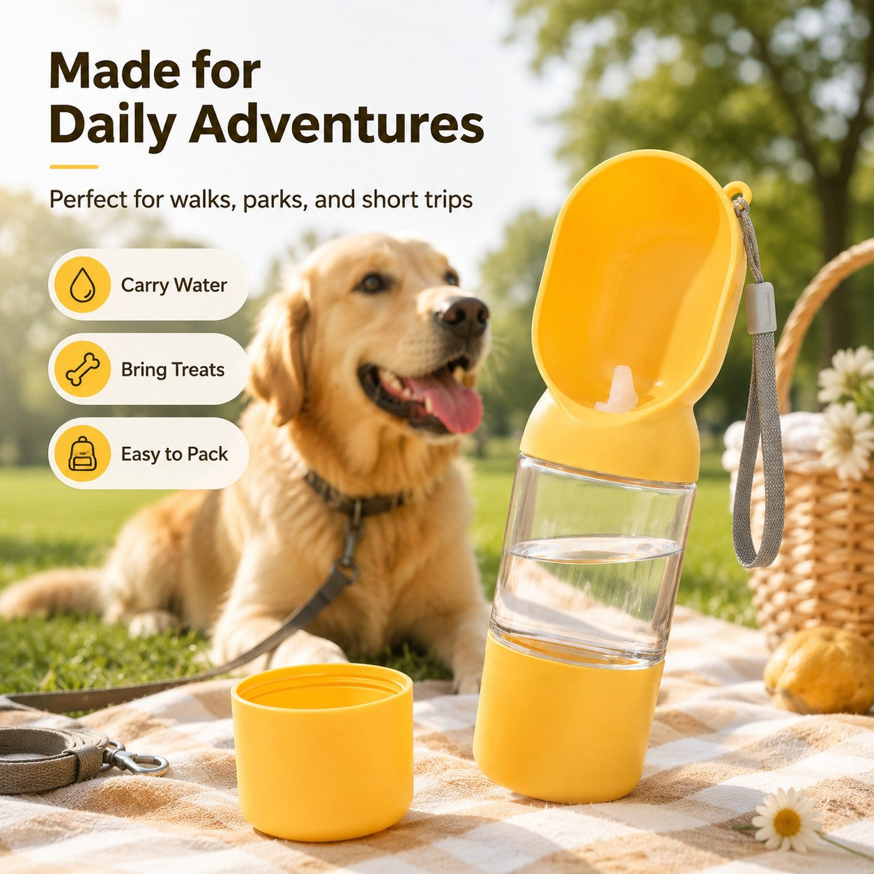 Detachable portable dog water bottle that is easy to clean and carry
