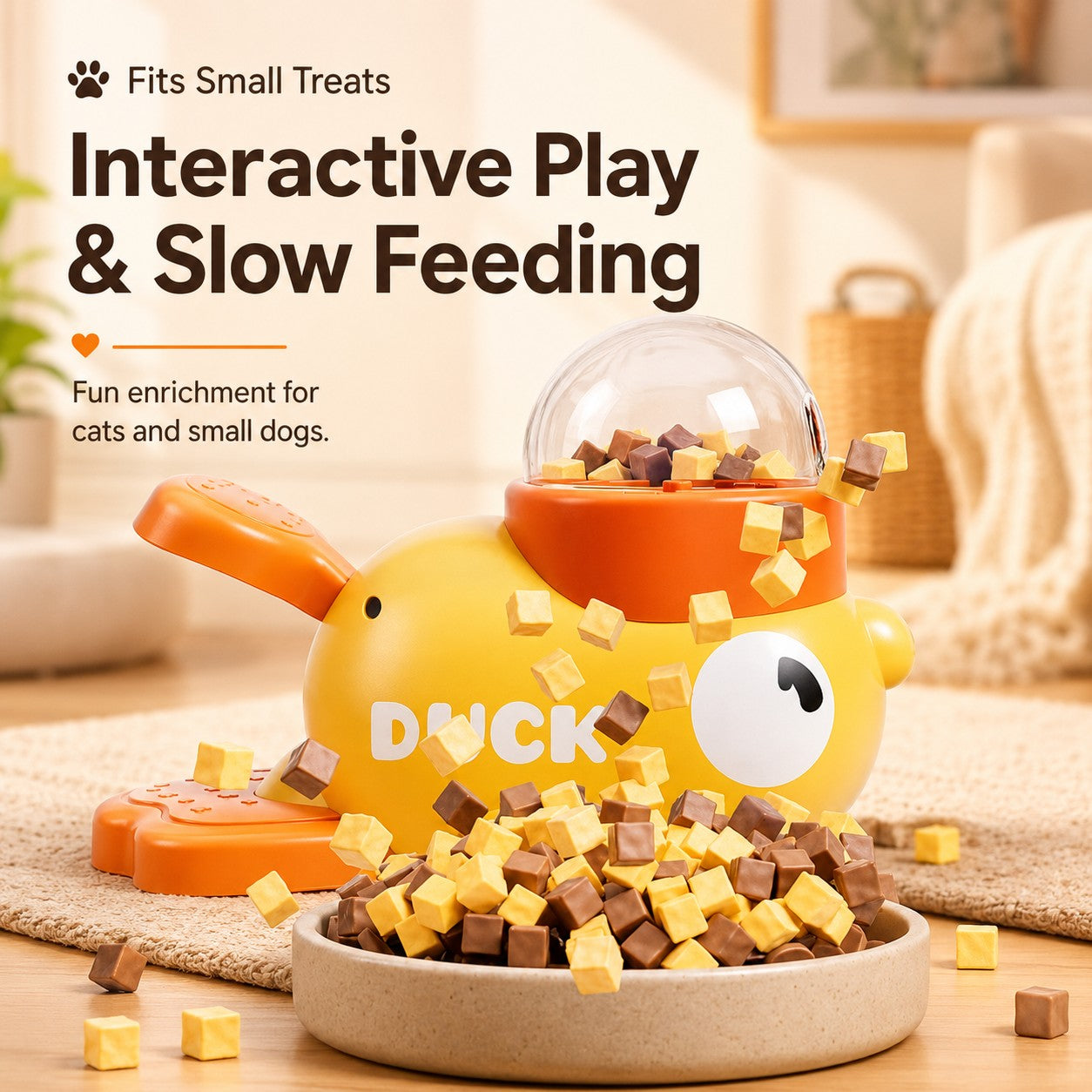 Pet treat dispenser toy for interactive play and slow feeding