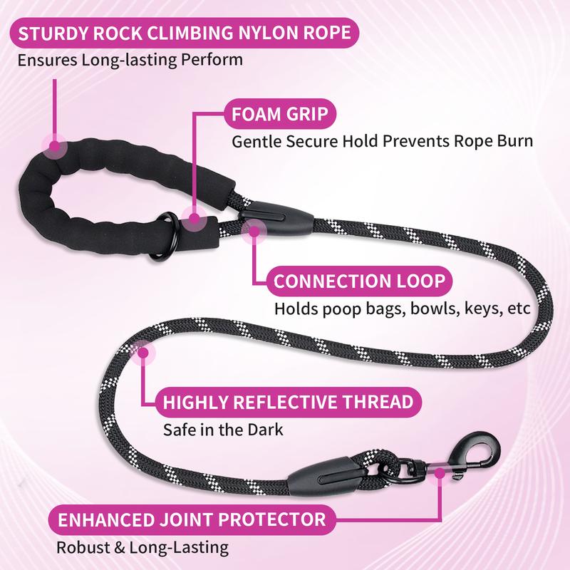 Anatomy of Furlyn double dog leash featuring foam grip and climbing nylon rope