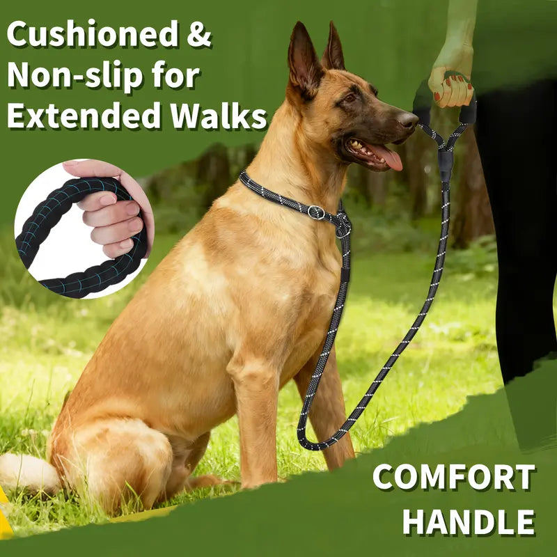 Highly visible reflective strips on Furlyn tactical dog leash at night