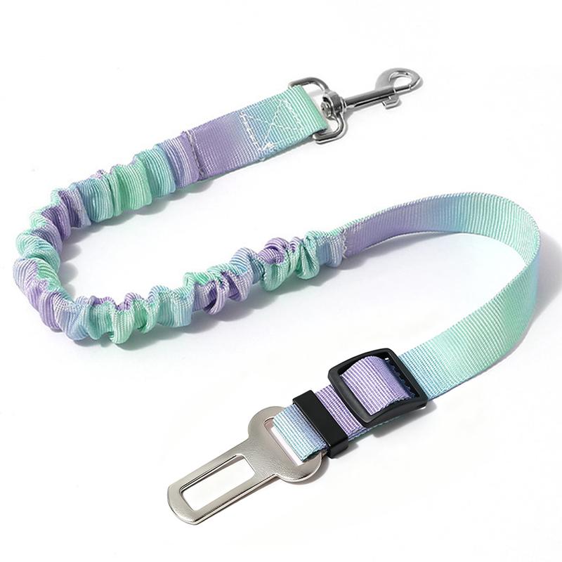 Pastel purple and green adjustable dog seat belt tether